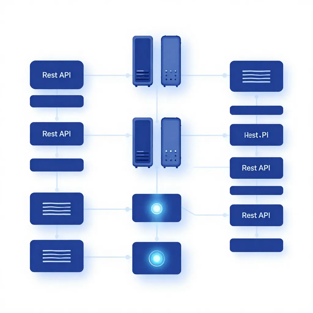 REST API workflow diagram illustrating data exchange between multiple systems.